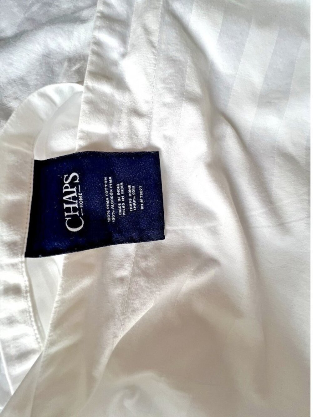 Ralph Lauren CHAPS Home Pillowcase Std Sz Damask Striped White 100% PIMA Cotton